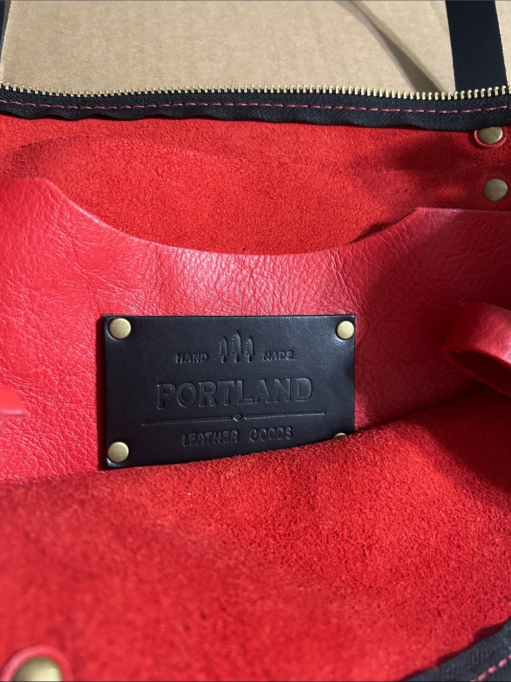 Bright Red Tote with Black Handles and Front Pocket - Picture 3 of 4